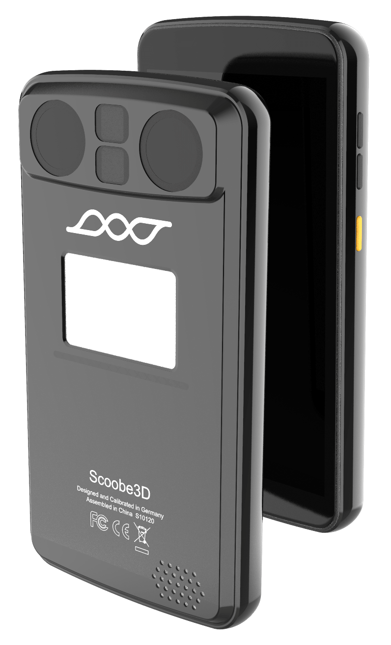 Vorder- und Rückseite des Scoobe3D High-Precision Industrie 3D Scanner mobile Ansicht